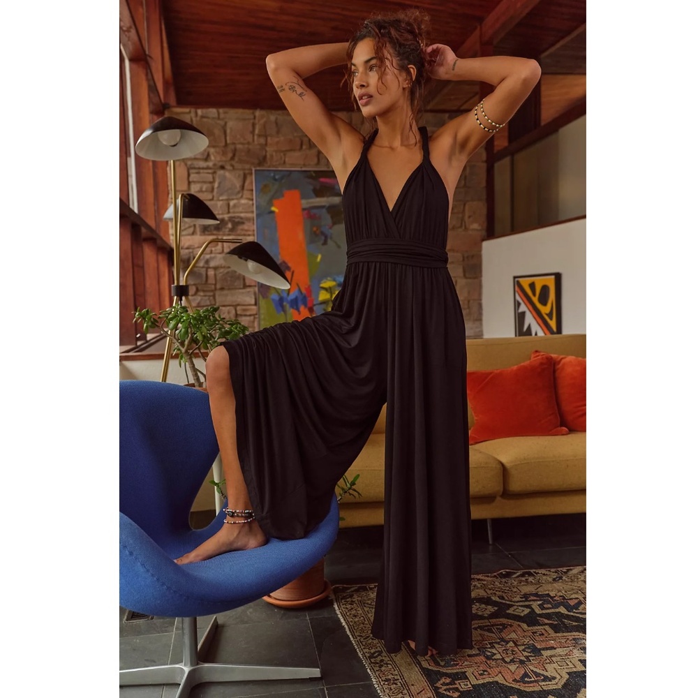 NWT Free People Beach Dani Convertible Open-Back Small Jumpsuit Black